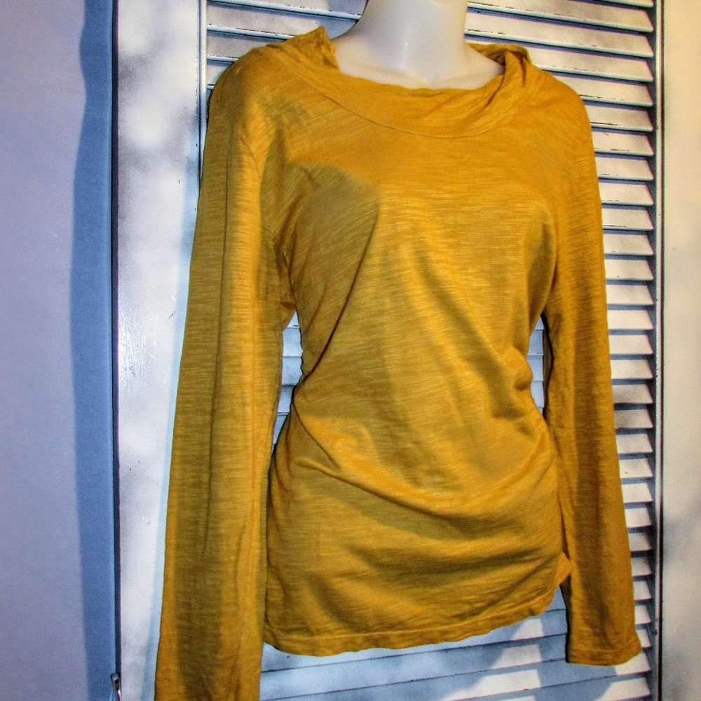 Neon Buddha Lg mustard yellow roll collar top - Picture 1 of 8